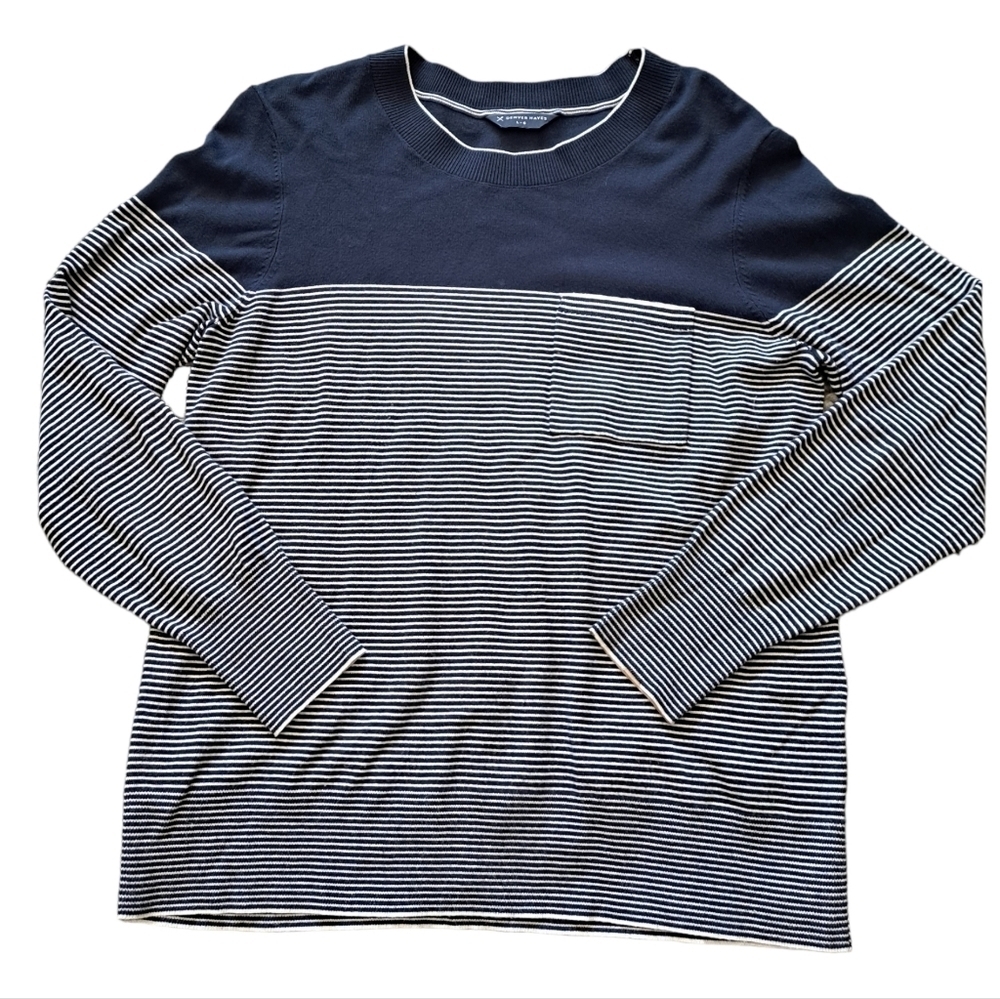 Denver Hayes | Navy blue & white striped crew neck men's sweater